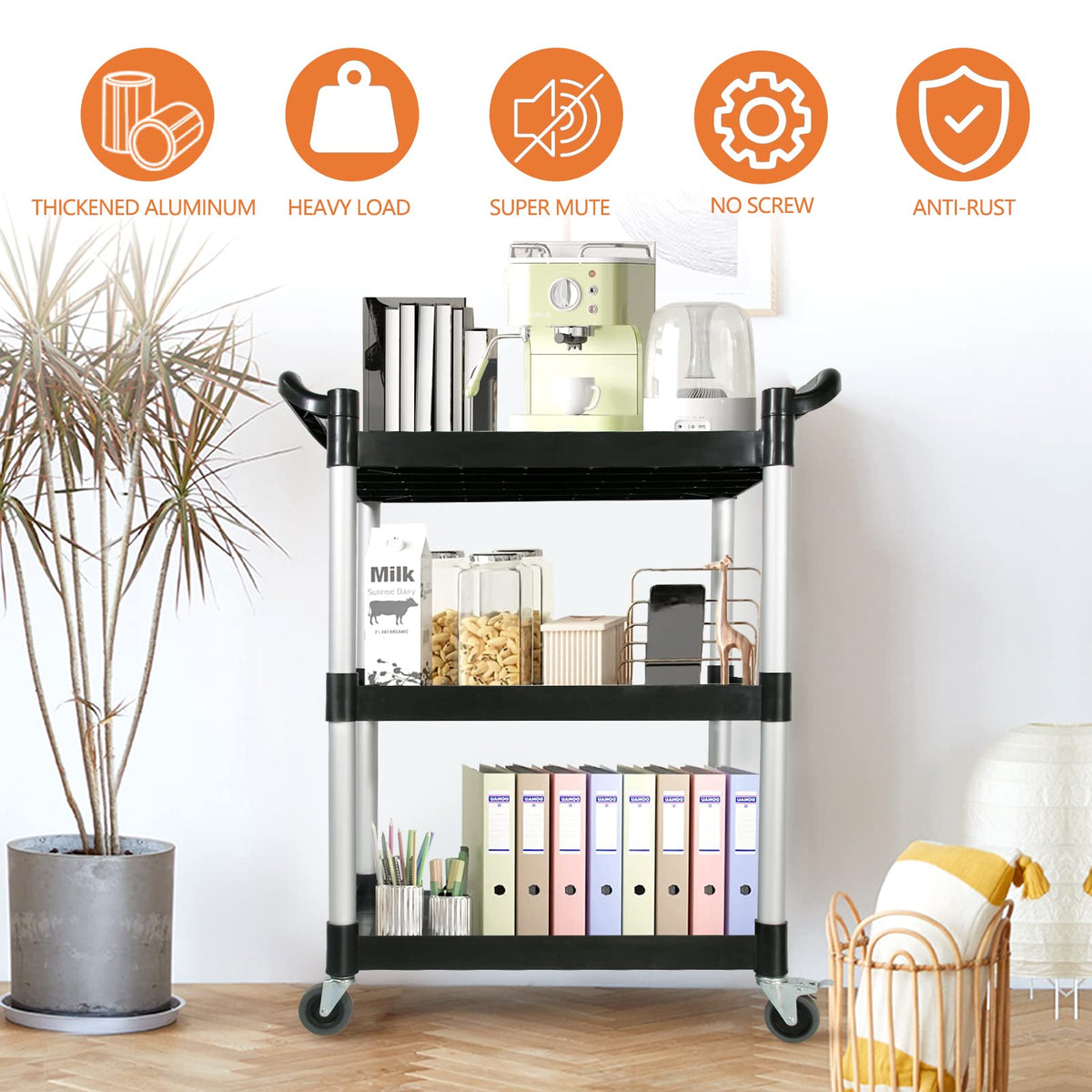 3-Tier Rolling Utility Cart with Lockable Wheels E787