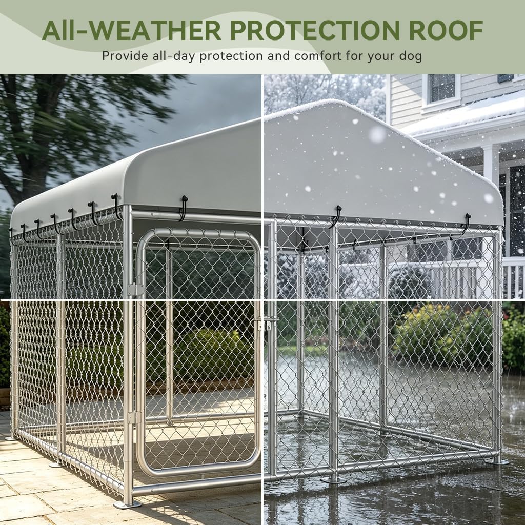 7.55x7.55ft Metal Outdoor Dog Kennel with Roof H3223