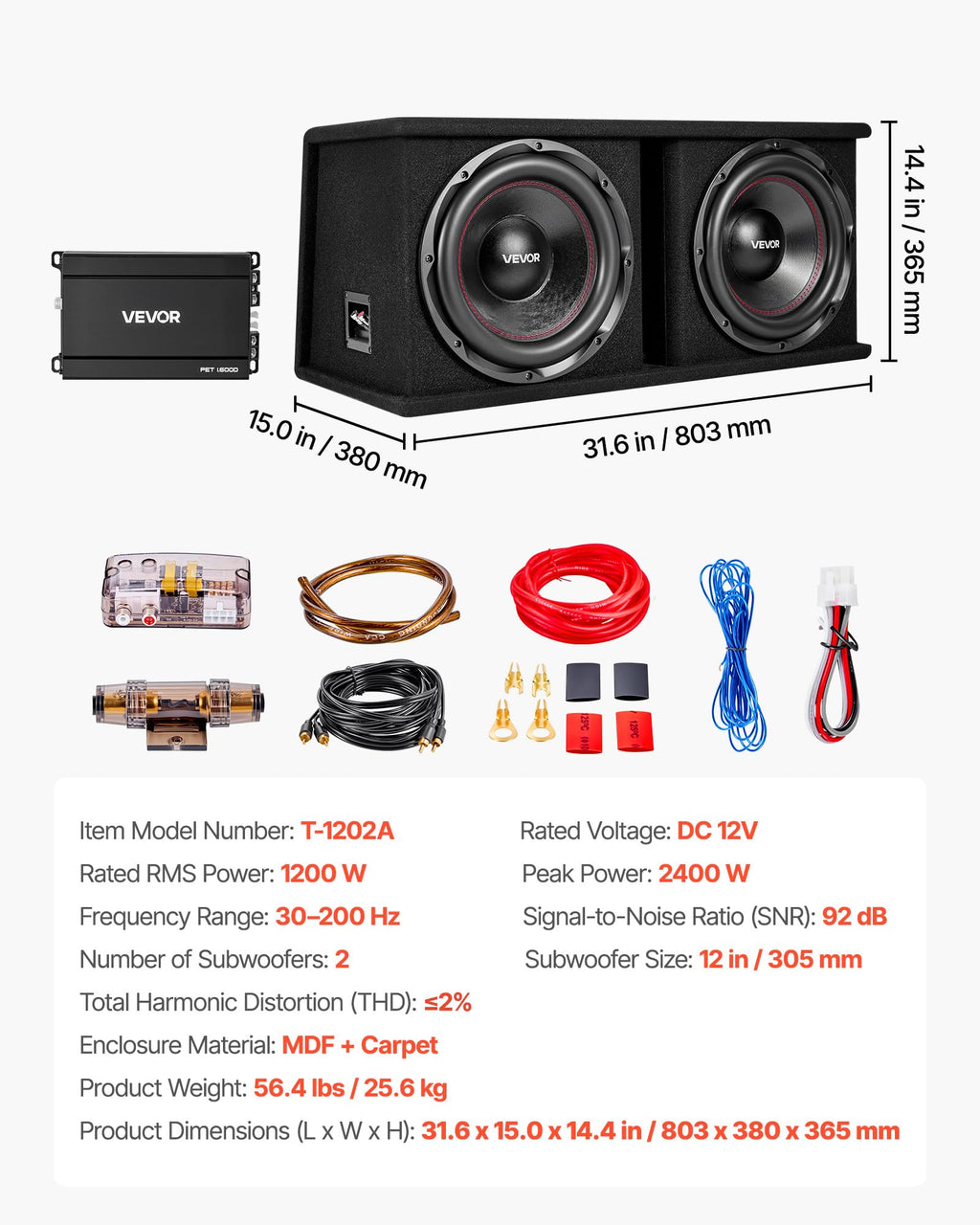Dual 12" Enclosed Powered Subwoofer with Amplifier Q408416