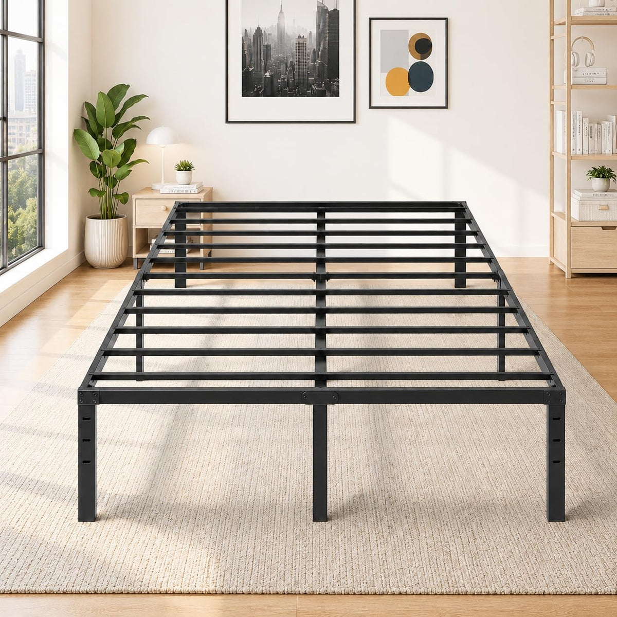 14 Inch Queen Metal Platform Bed Frame with Underbed Storage V4126