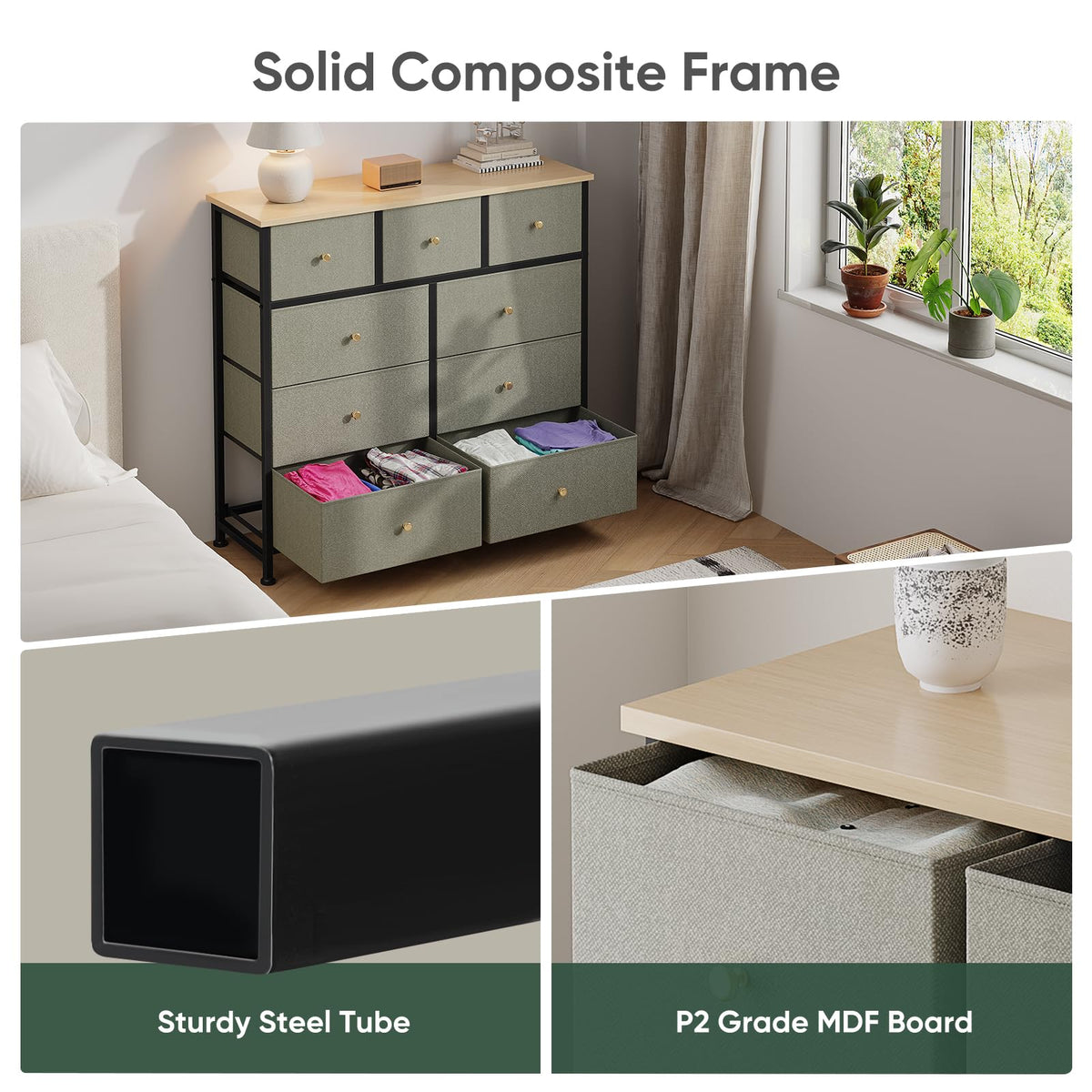 Fabric 9 Drawers Dresser Y624