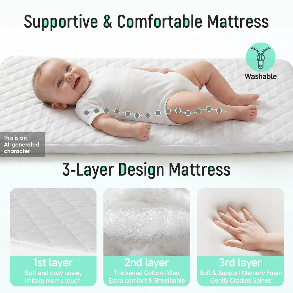 Baby Bassinet Bedside Crib with Mattress Wheel Storage Travel Bag Light Grey M763633