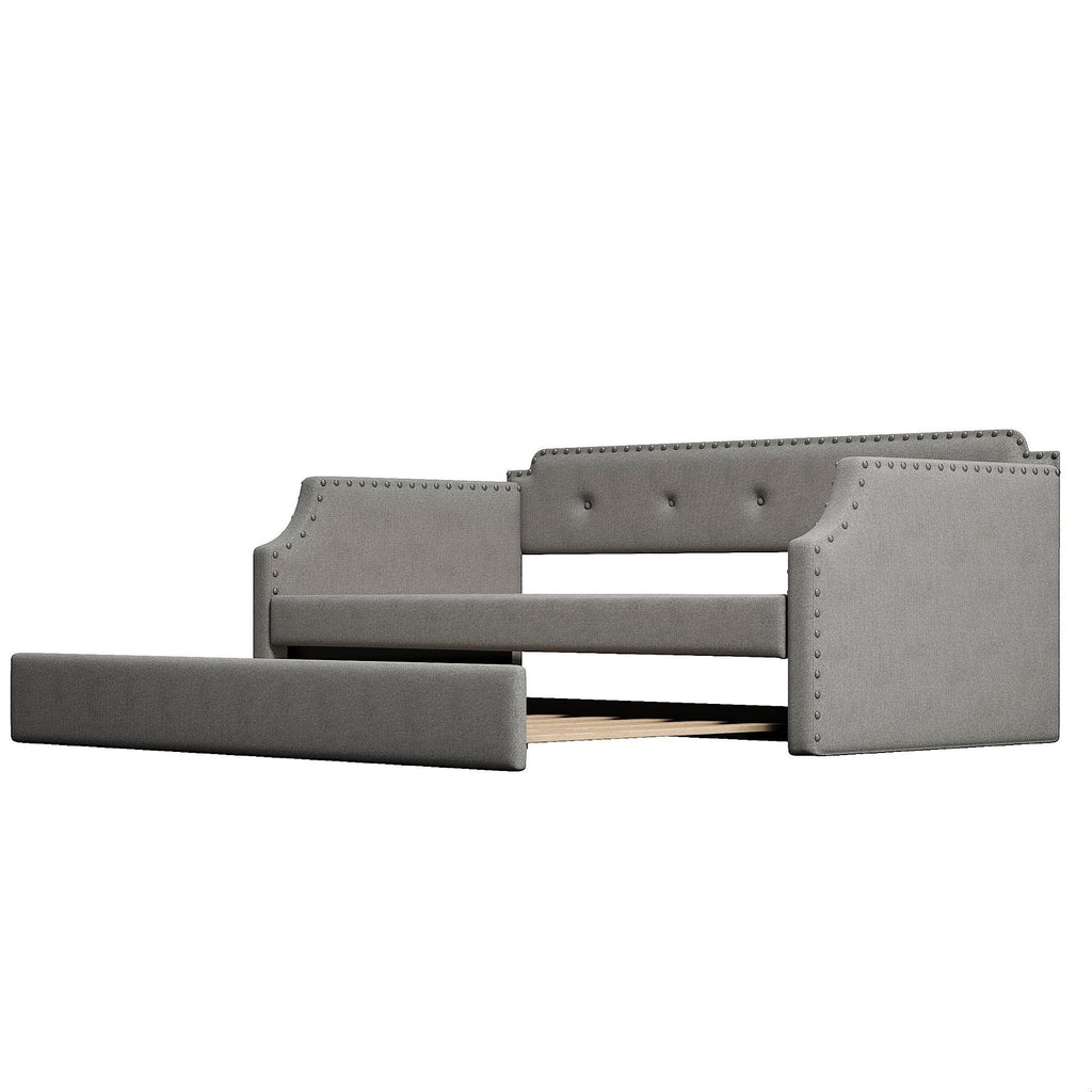 Gray Linen Upholstered Twin Daybed with Trundle Q688320