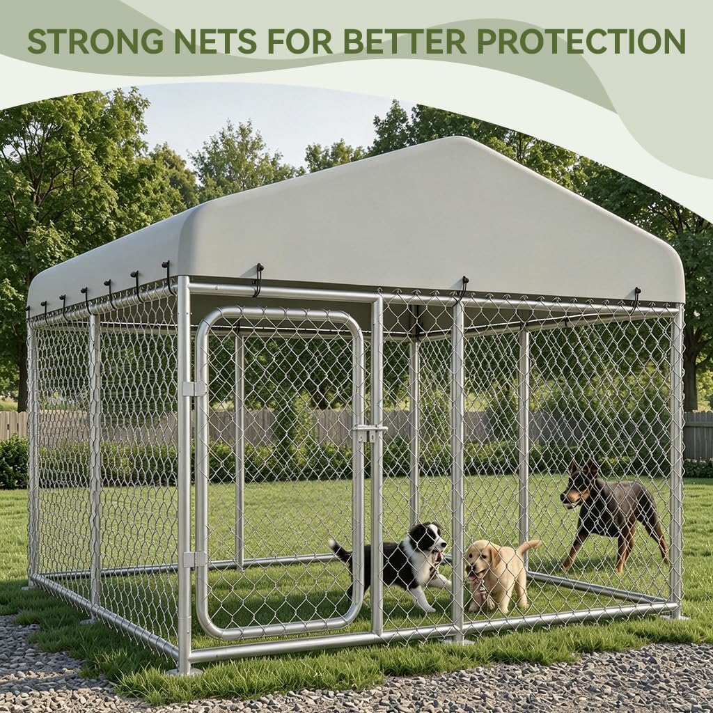 7.55x7.55ft Metal Outdoor Dog Kennel with Roof H3223