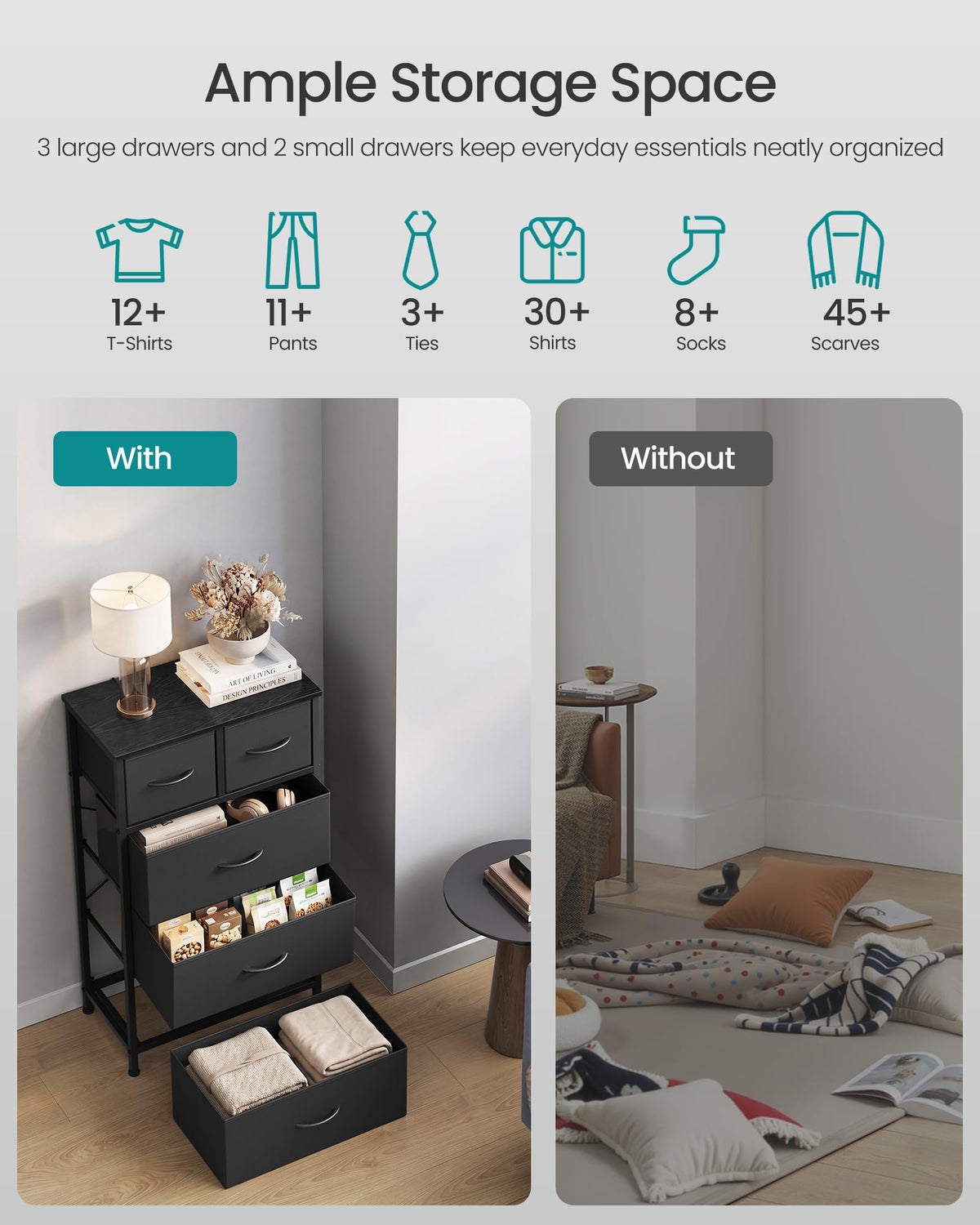 Tall Dresser with 5 Fabric Drawers W2490