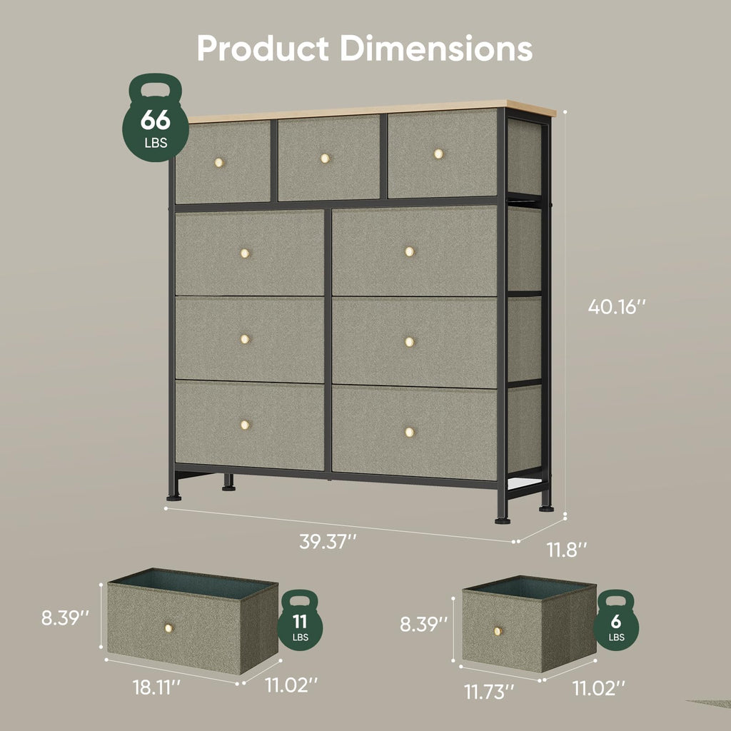 Fabric 9 Drawers Dresser Y624