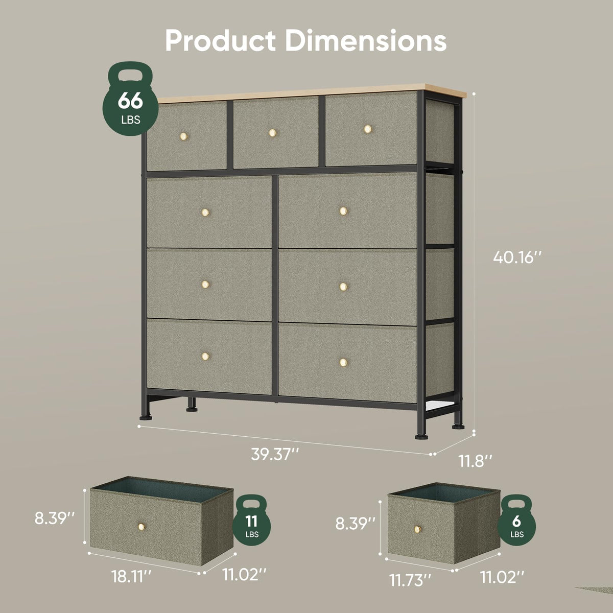 Fabric 9 Drawers Dresser Y624