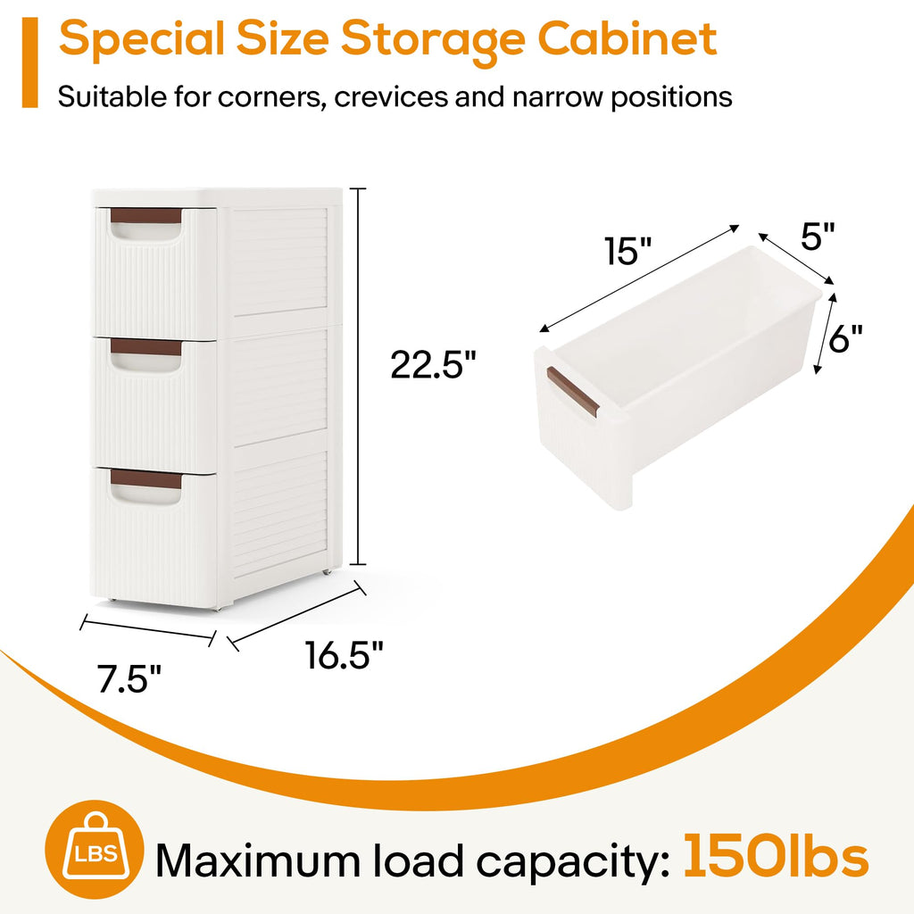 White 3 Drawer Slim Bathroom Cabinet J382