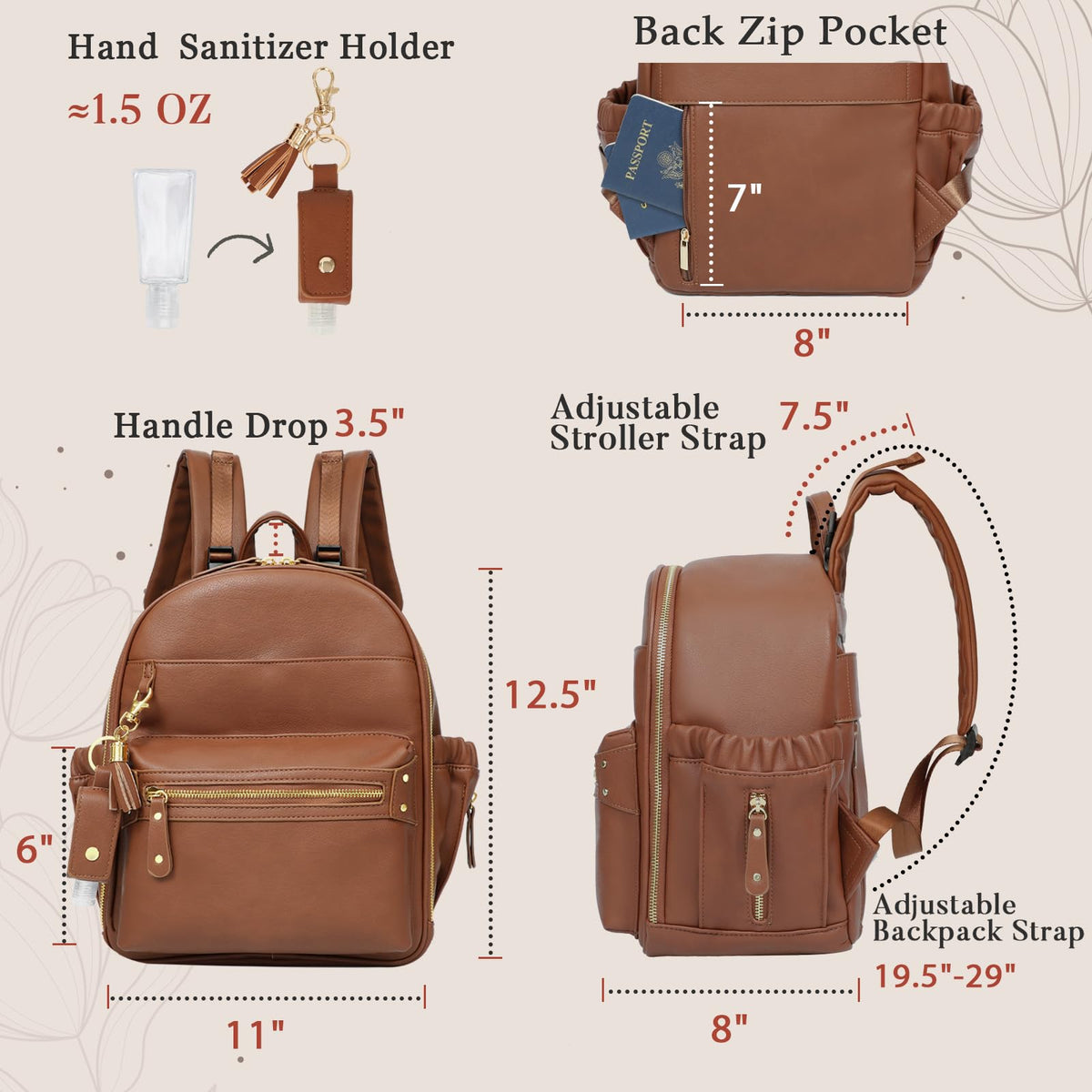 Leather Diaper Bag Tote with Mini Backpack I5211