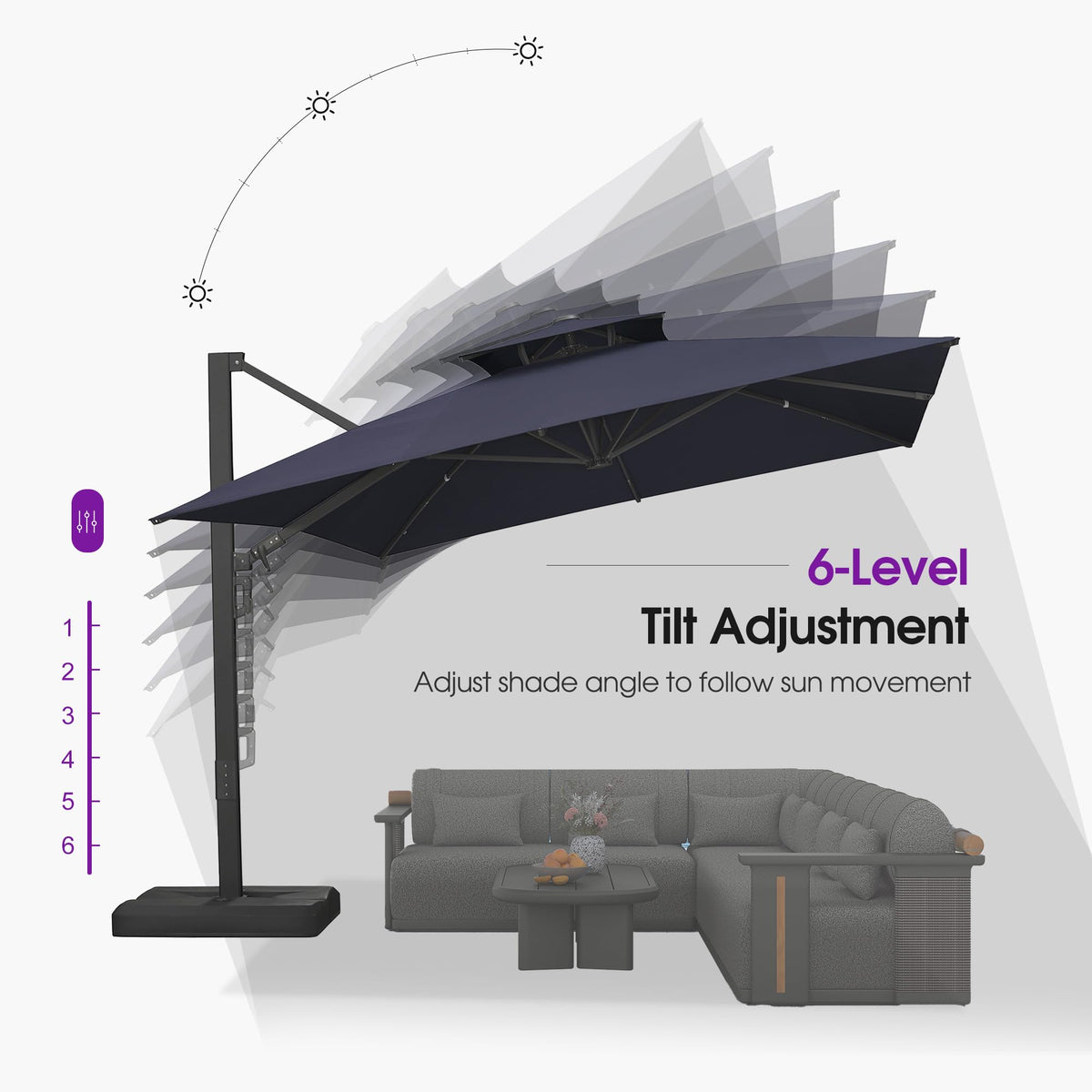 Navy Blue 10' X 13' Dual-Top Cantilever Umbrella with Base E9700