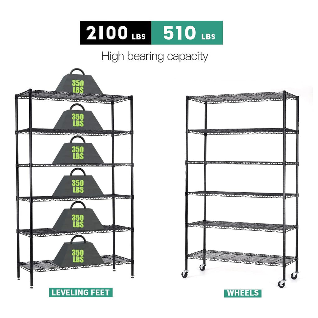 6 Tier Steel Wire Shelving Unit with Wheels D9469