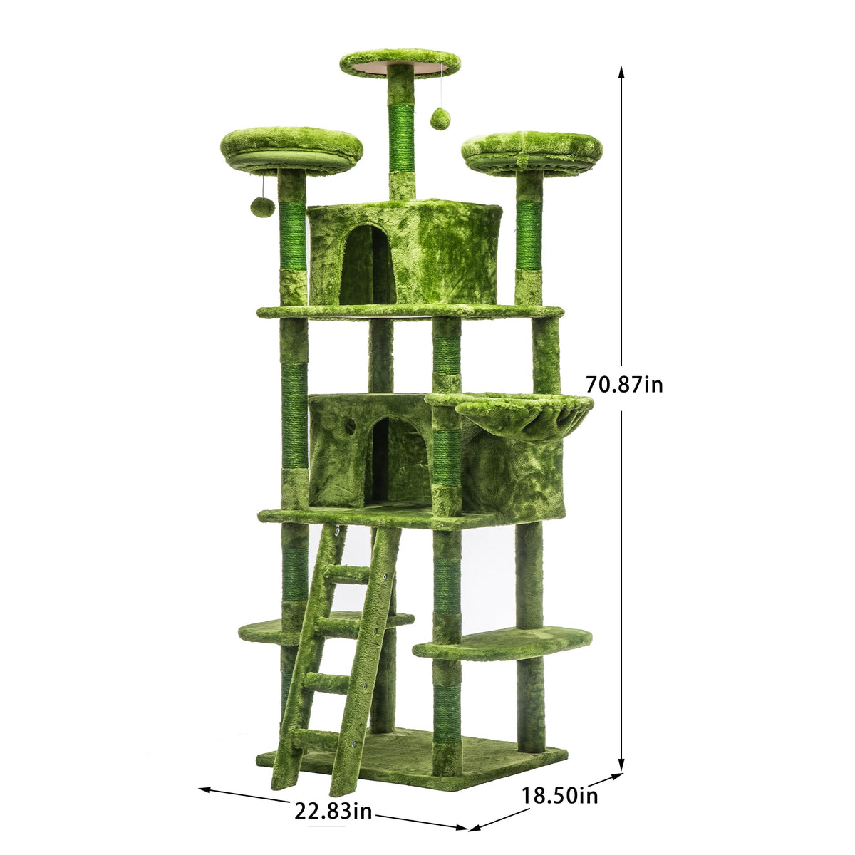 70.87" Green Multi-Level Cat Tree with Condos and Hammock V90903