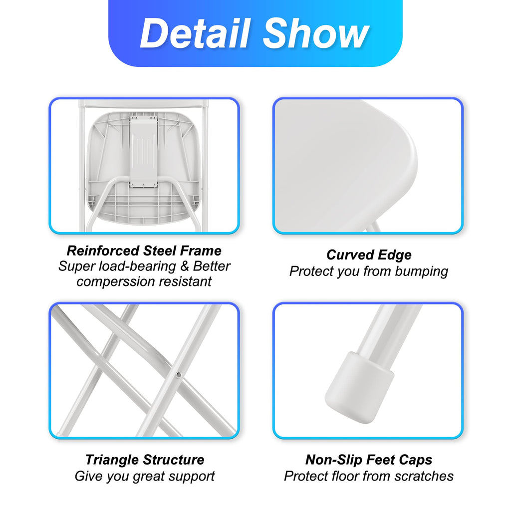 6 Pack White Plastic Folding Chair with Steel Frame L199270