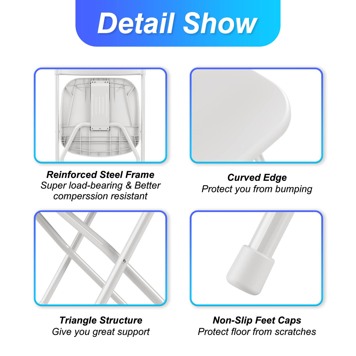 6 Pack White Plastic Folding Chair with Steel Frame L199270