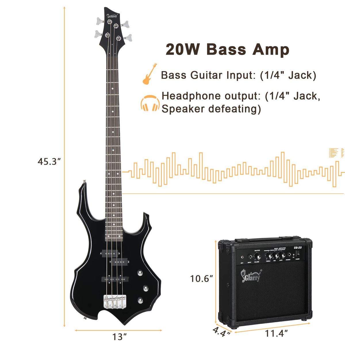 Electric Bass Guitar 4 Strings Black I93088