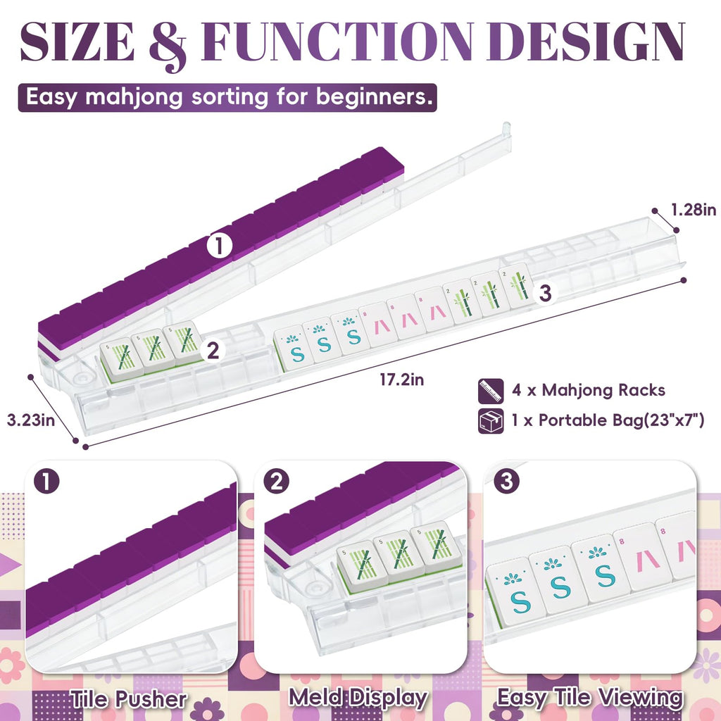 4 Pack Non-Slip Acrylic Mahjong Racks with Pushers L9065