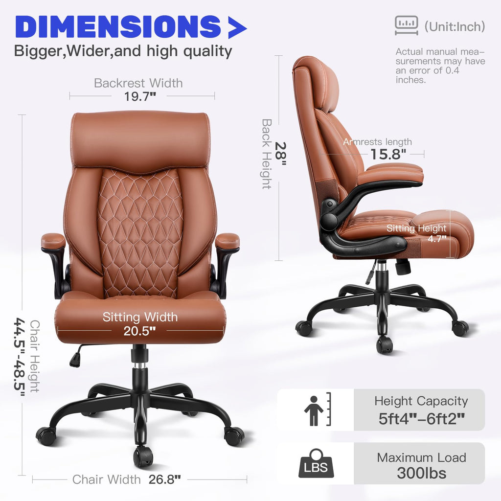 High Back Ergonomic Leather Office Chair with Flip-Up Armrests X3497
