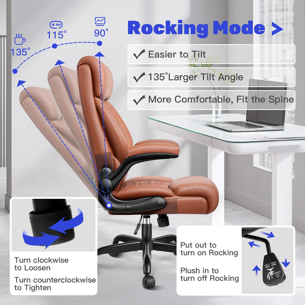 High Back Ergonomic Leather Office Chair with Flip-Up Armrests X3497