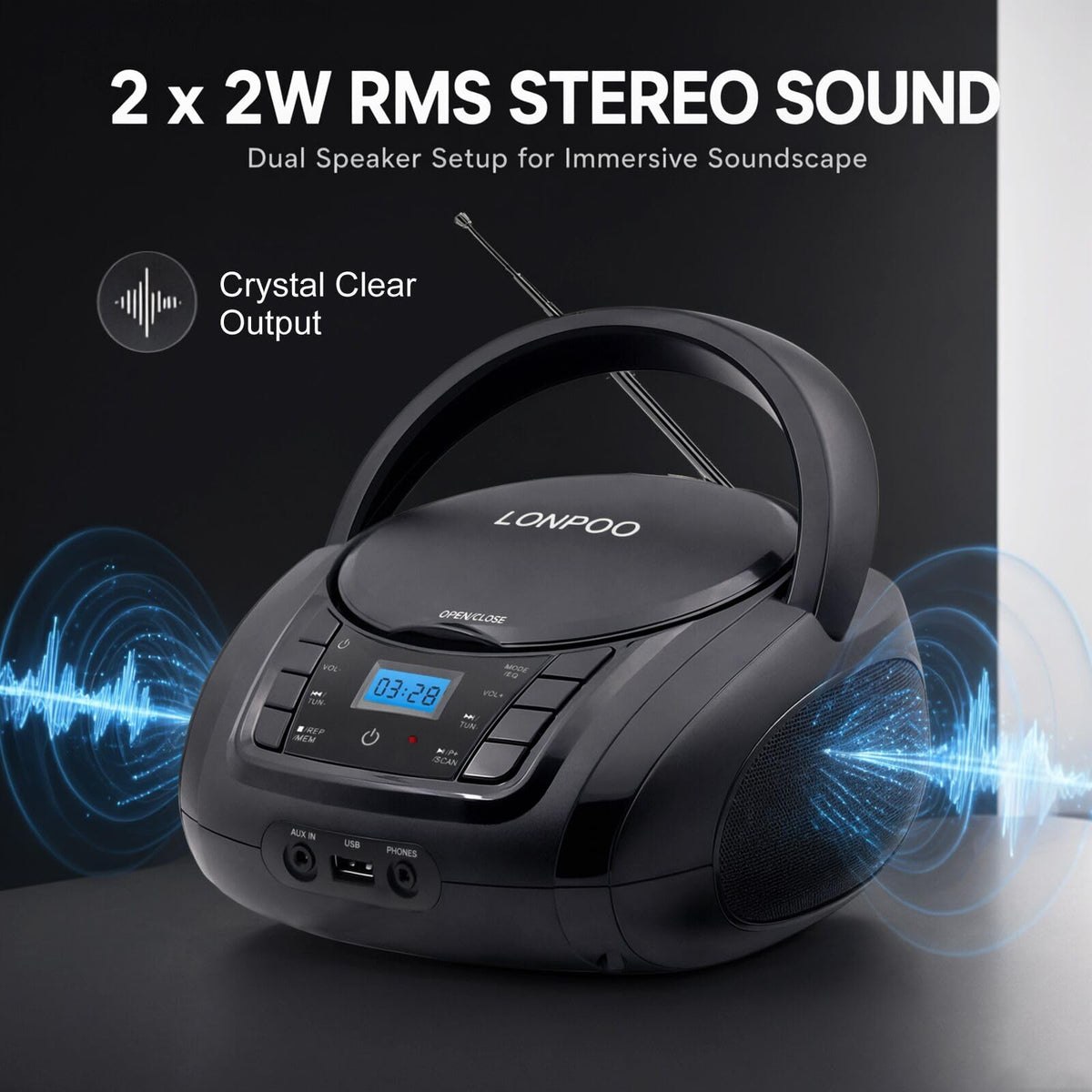 Portable CD Player Boombox with Speakers X6374