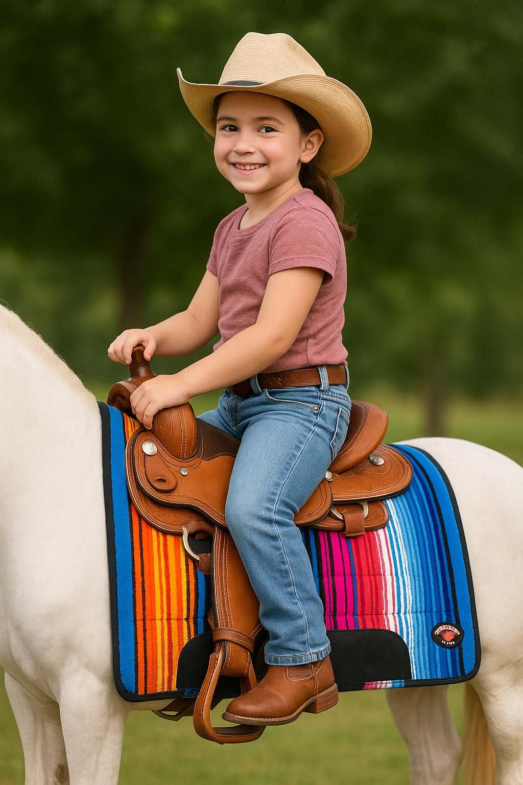 Multicolored Rainbow Faux Fur Lined Saddle Pad K112