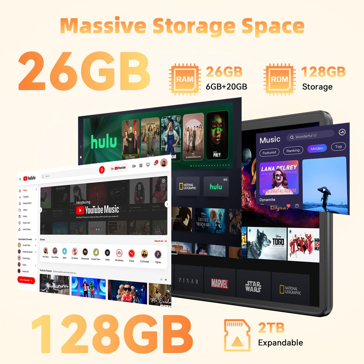 10 inch Android Tablet 26GB RAM 128GB ROM Octa-core 7000mAh Gray X823