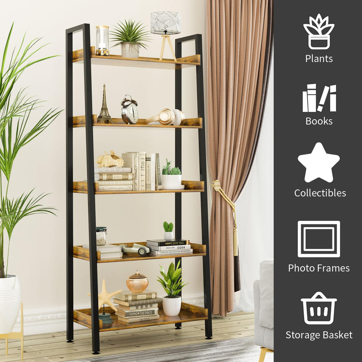 5-Tier 67 Inch Tall Ladder Shelf T556638