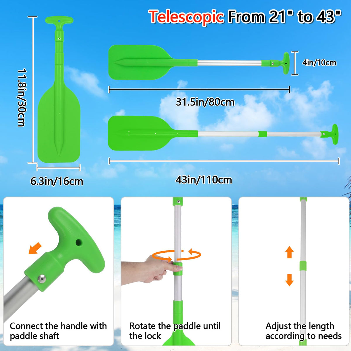 Telescoping Boat Paddle 2 Pack, 21"-43" Adjustable U949