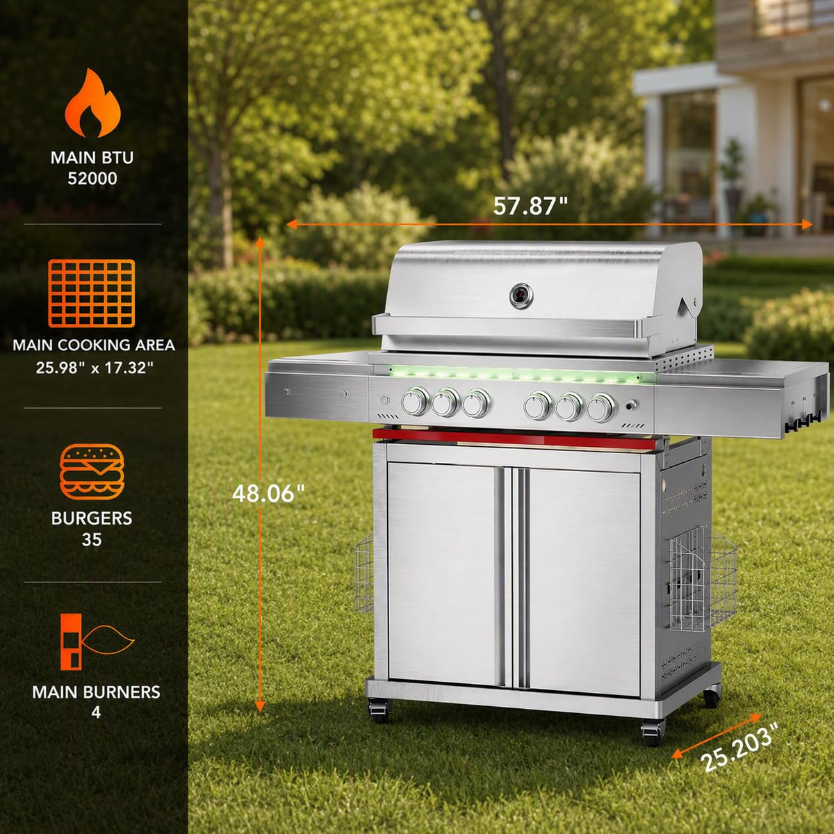 Heavy-duty SUS304 Stainless Steel 6-Burner Propane Gas Grill N786