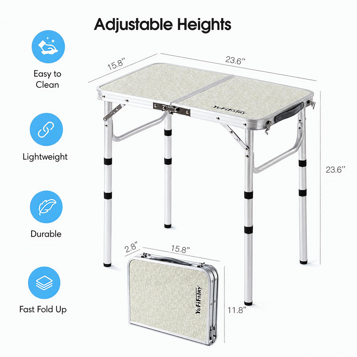 Adjustable Height Small Folding Camp Table K796