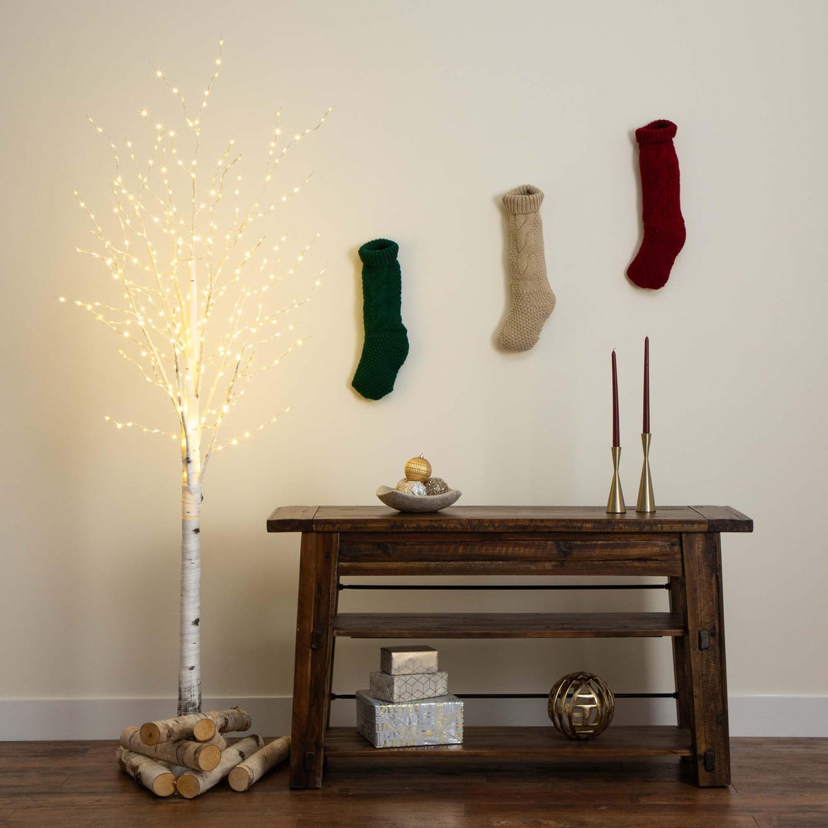 7-FT Pre-lit Artificial White Birch Tree with LED Lights P7446