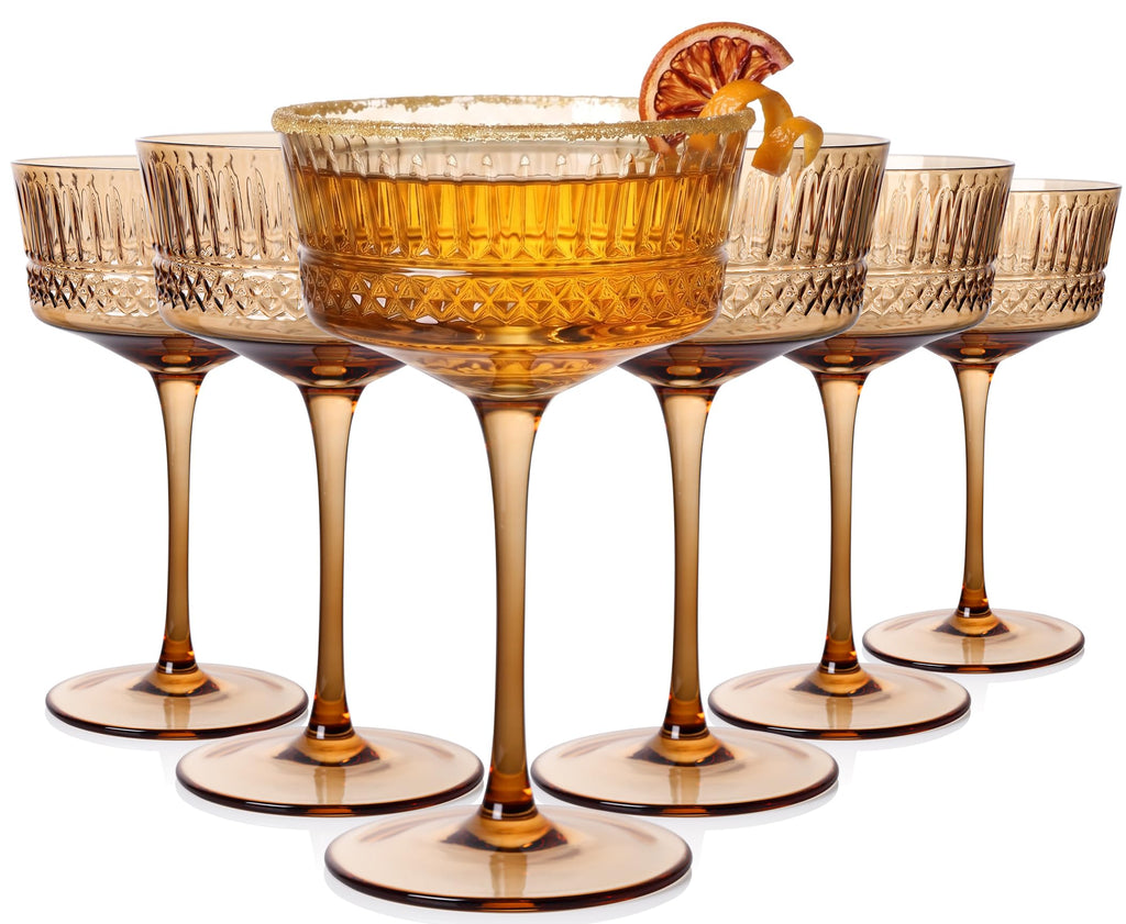 Amber Ribbed Coupe Cocktail Glasses Set of 6 I9584