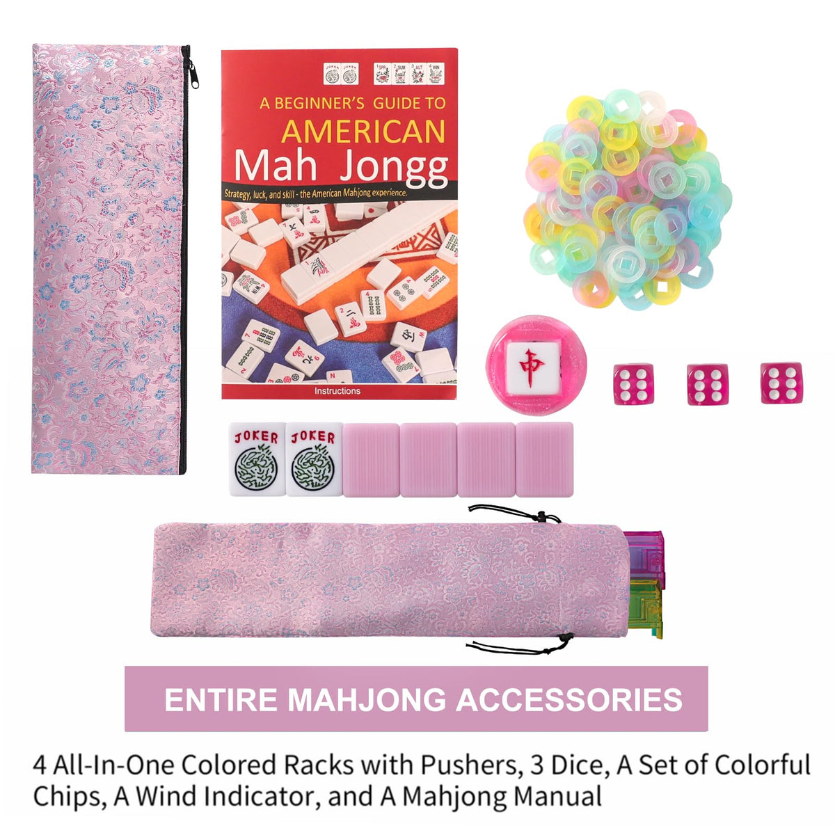 American Mahjong Game Set 166 Pink Tiles P3331