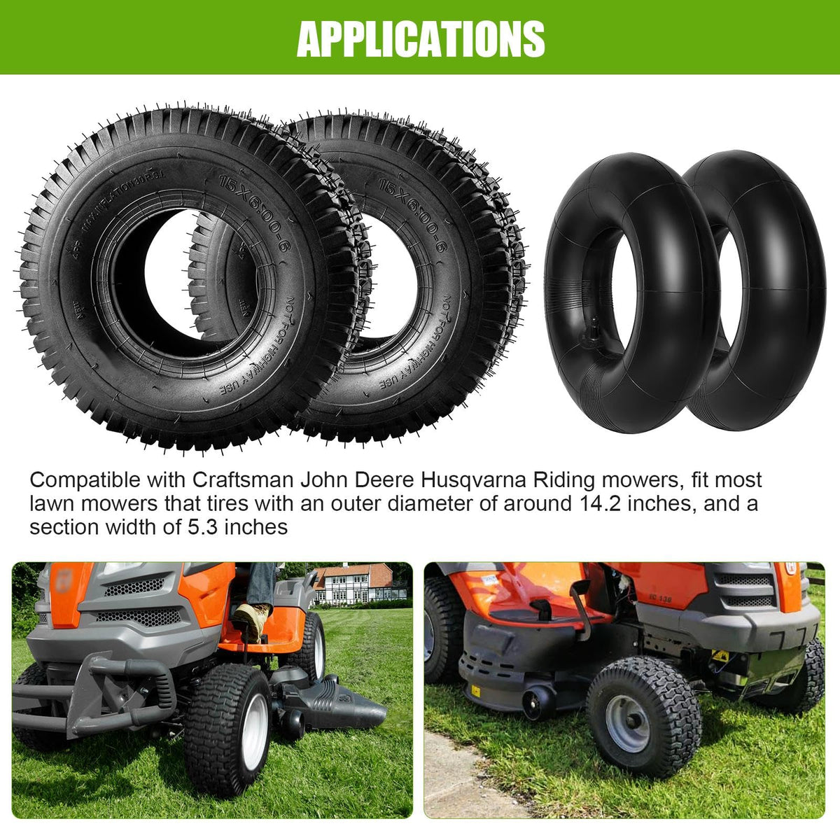 15x6.00-6 Lawn Mower Tire and Inner Tube 2PCS U527552