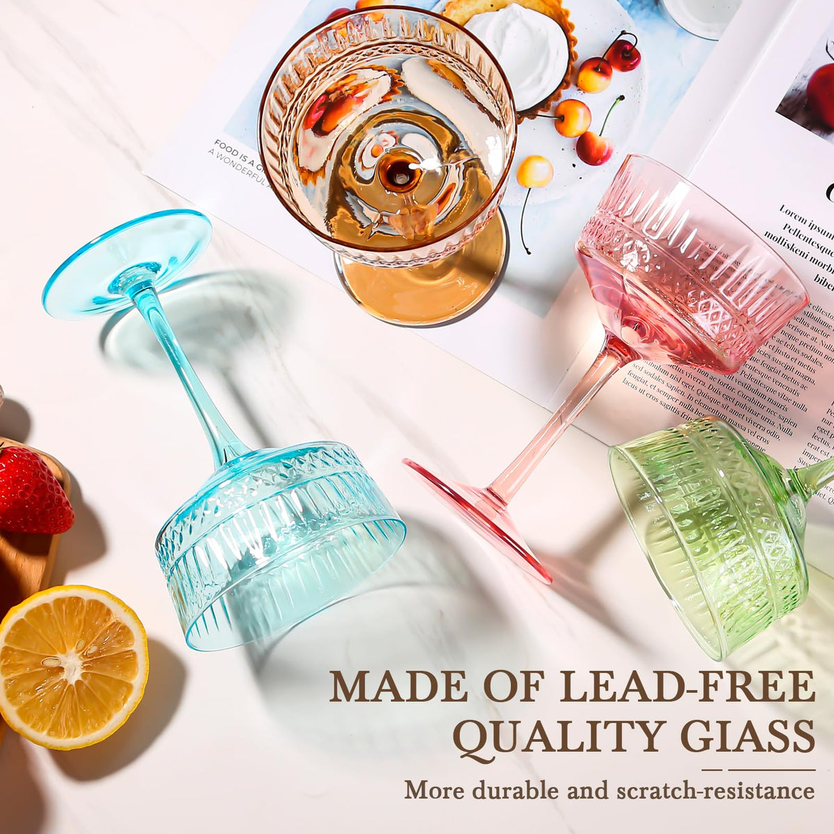 Amber Ribbed Coupe Cocktail Glasses Set of 6 I9584