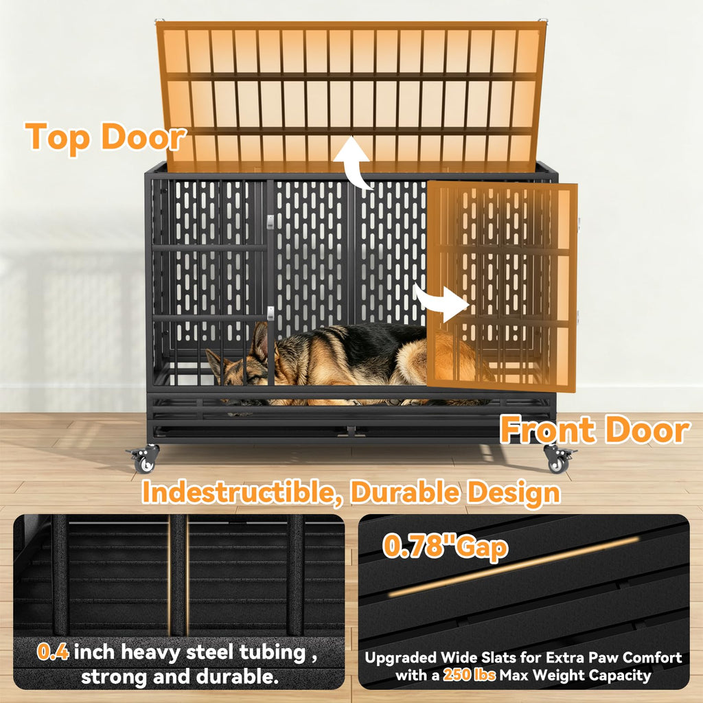 48 Inch Heavy Duty Metal Dog Crate with Wheels H44347