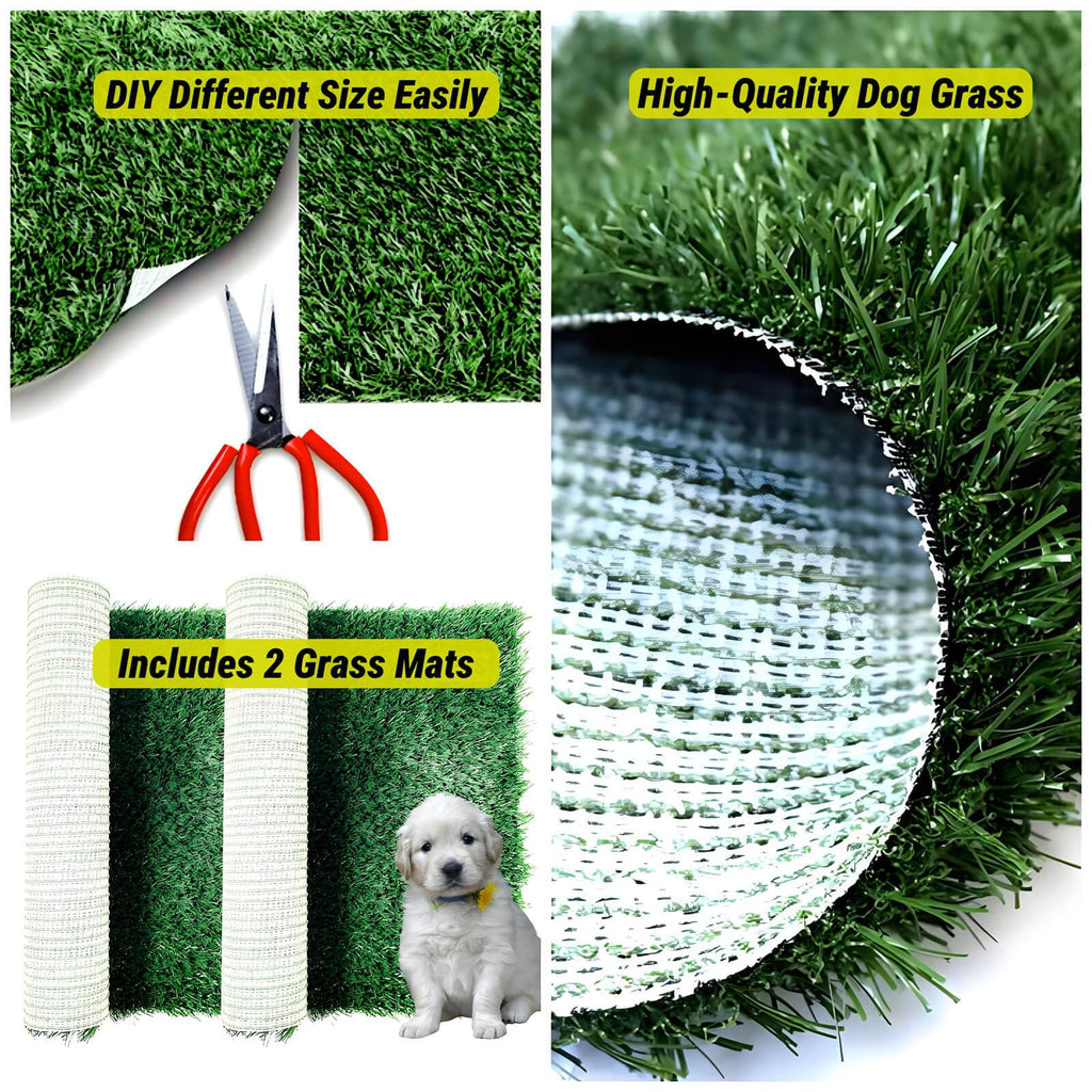 Portable Dog Grass Pad with Tray & 2 Replacement Grass Pads T70604