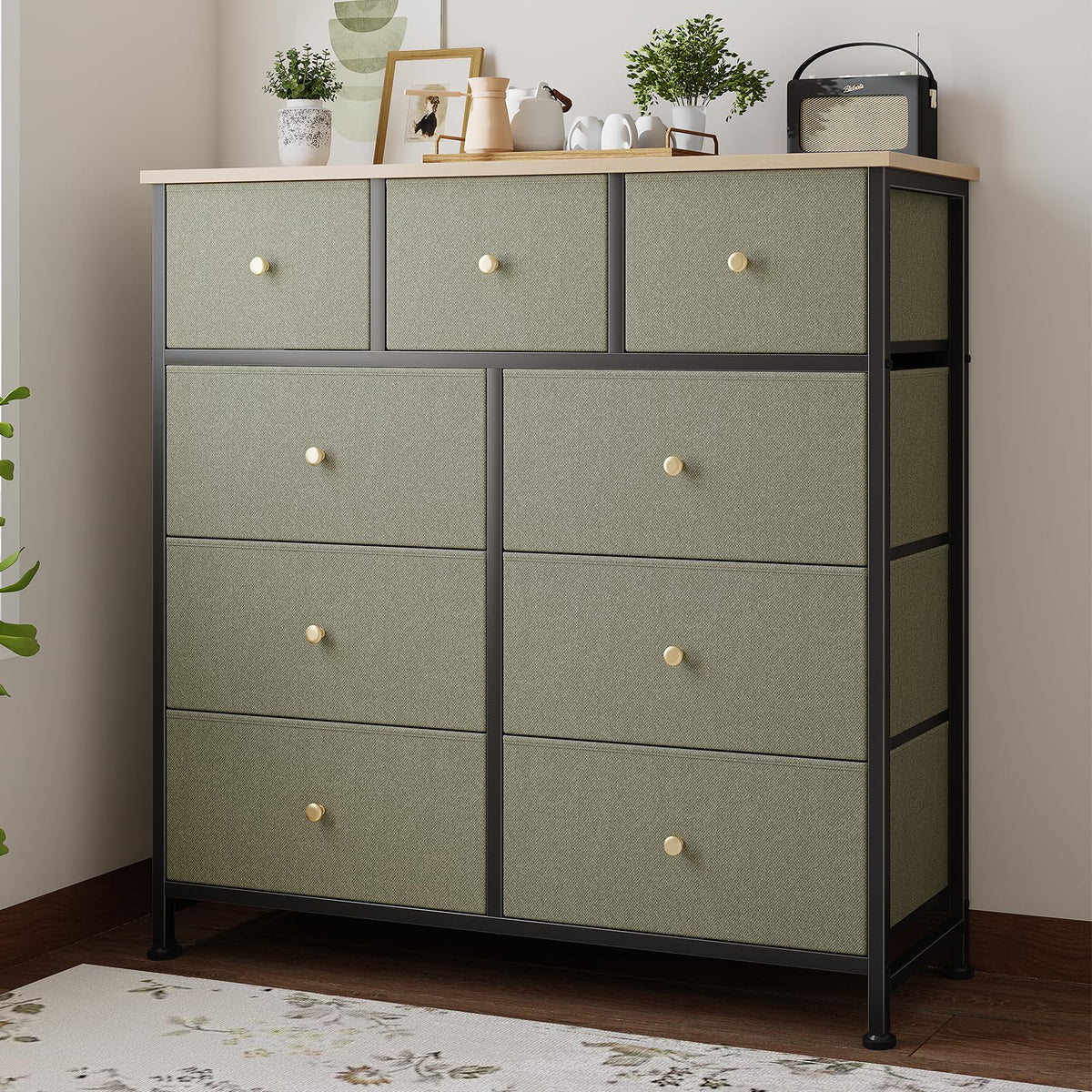 Fabric 9 Drawers Dresser Y624