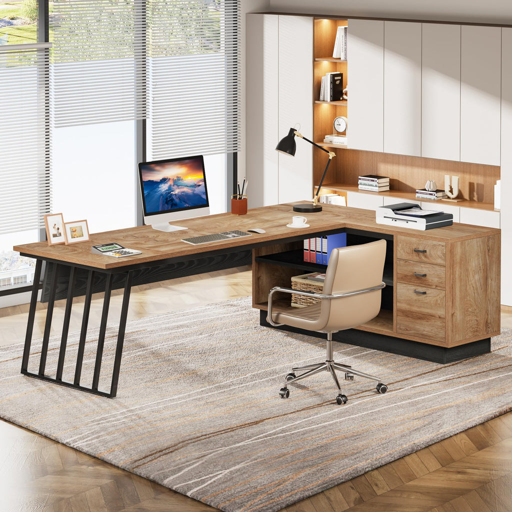 71-Inch L-Shaped Executive Desk with Cabinet L255095