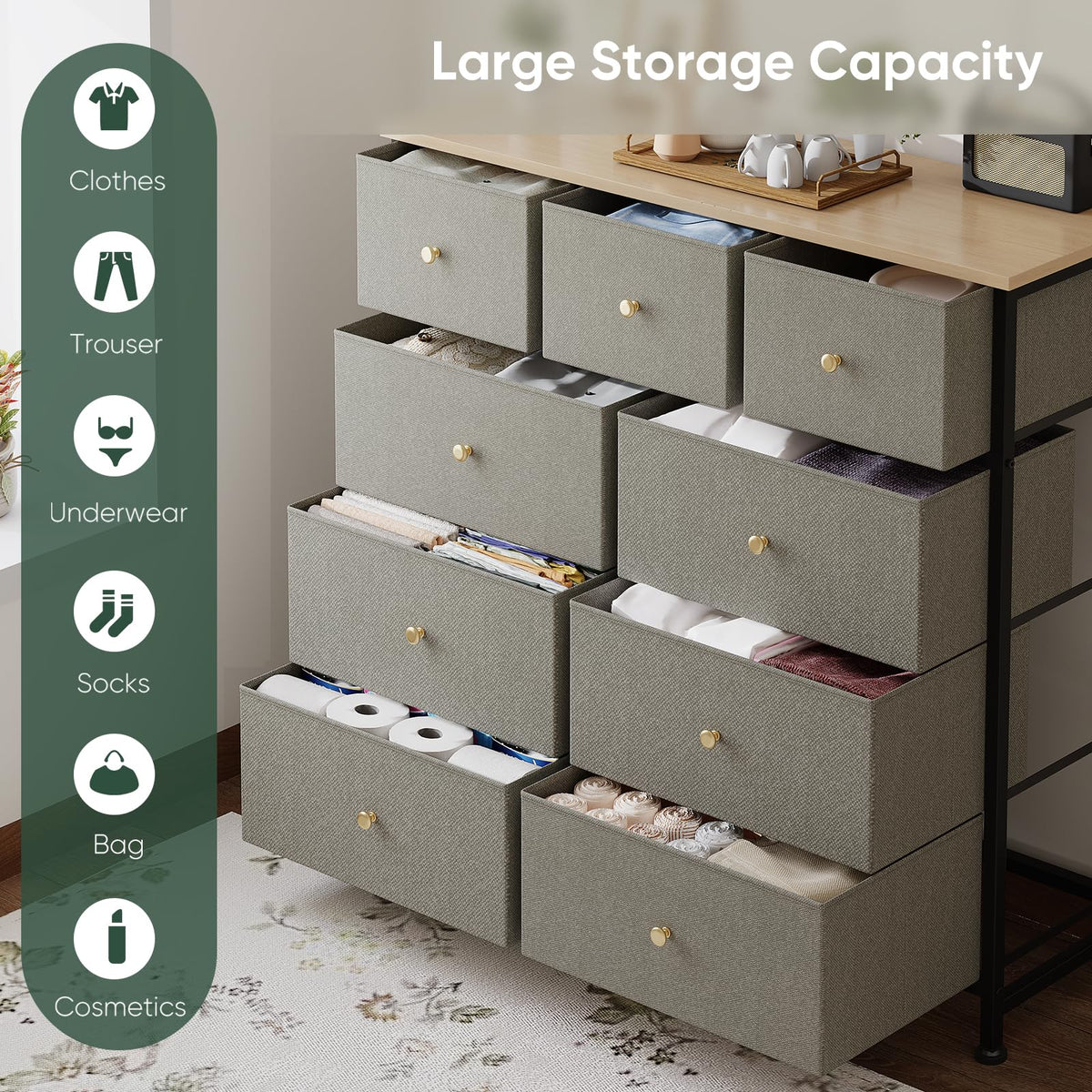 Fabric 9 Drawers Dresser Y624