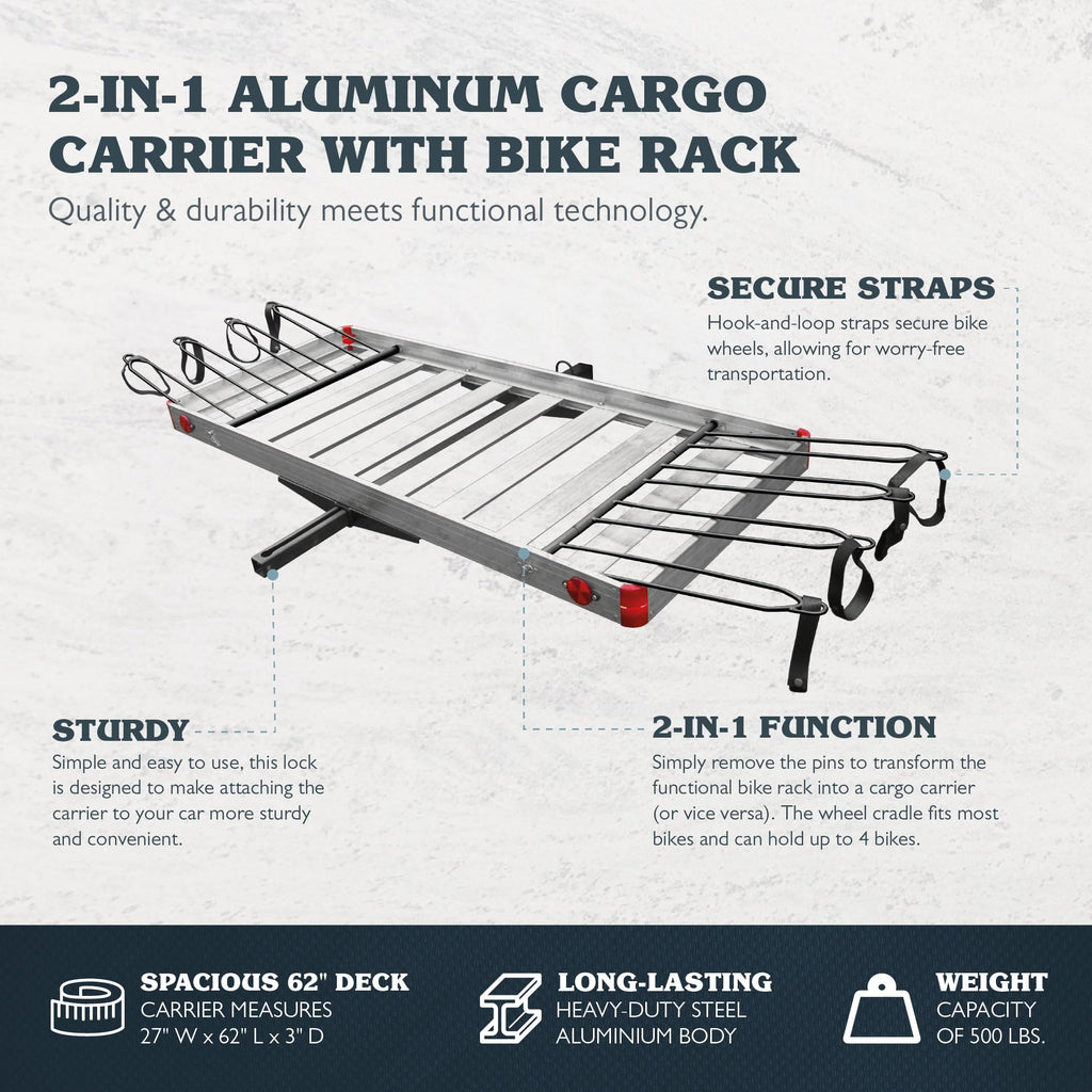 500 lb Aluminum 2-in-1 Hitch Cargo Carrier T12623
