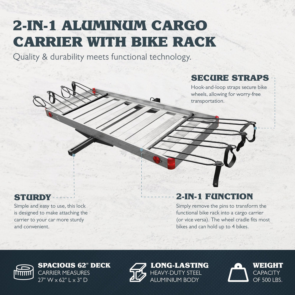 500 lb Aluminum 2-in-1 Hitch Cargo Carrier T12623