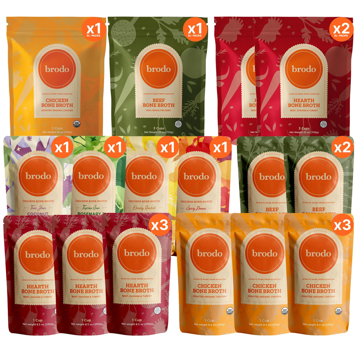 Bone Broth Single-Serve and 25 oz Classic Packs M338