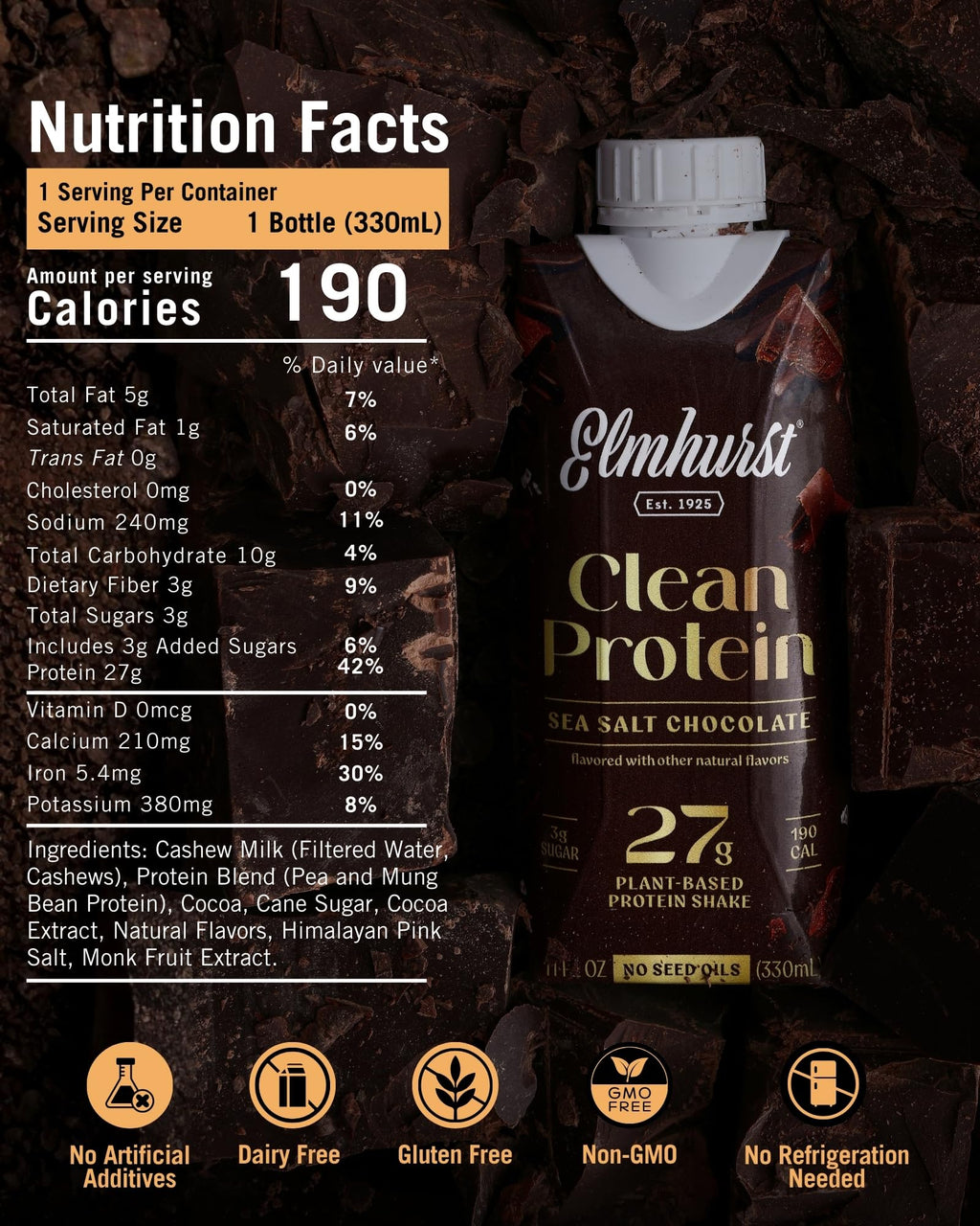 Sea Salt Chocolate Vegan Protein Shakes 11 Ounce 12-Pack F4434