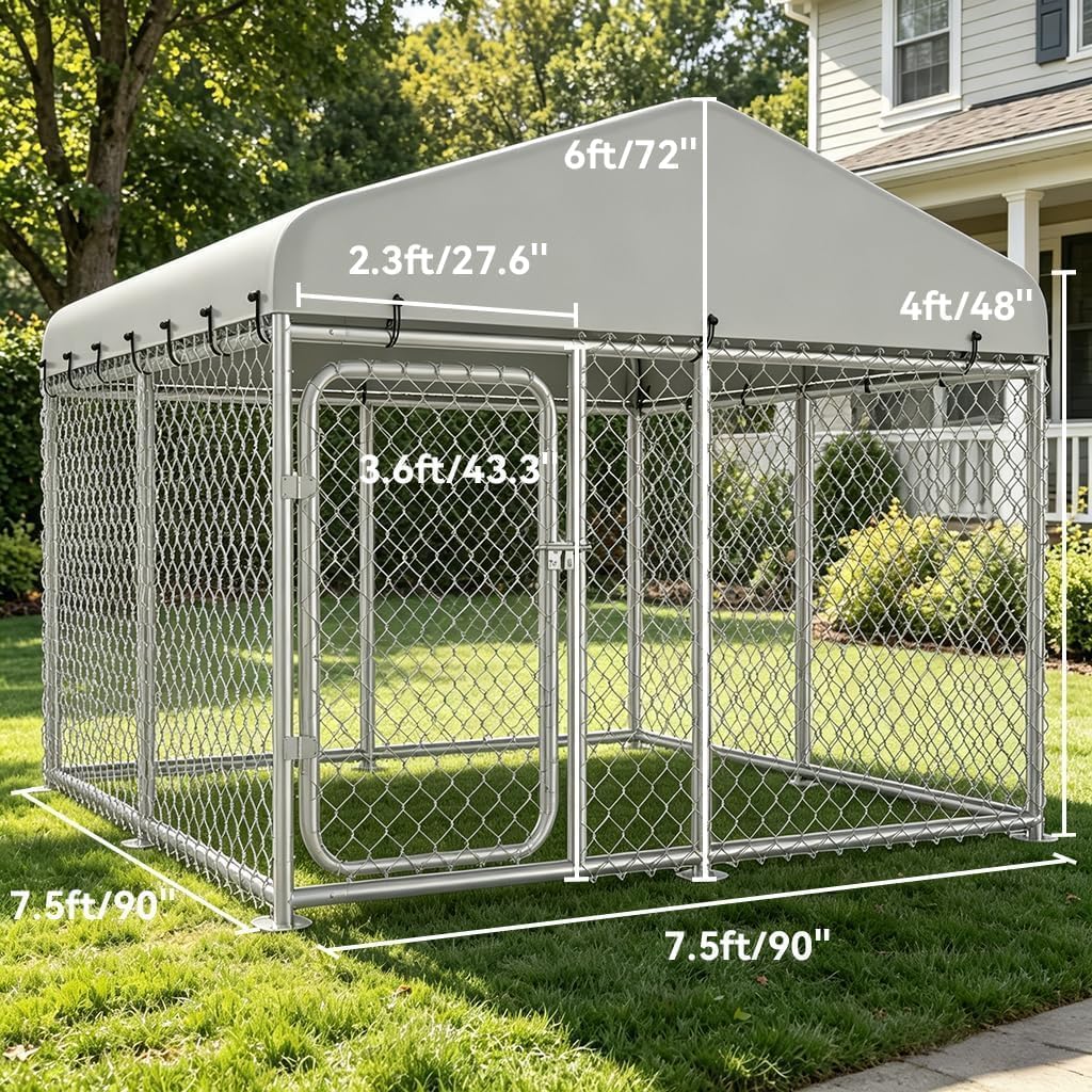 7.55x7.55ft Metal Outdoor Dog Kennel with Roof H3223
