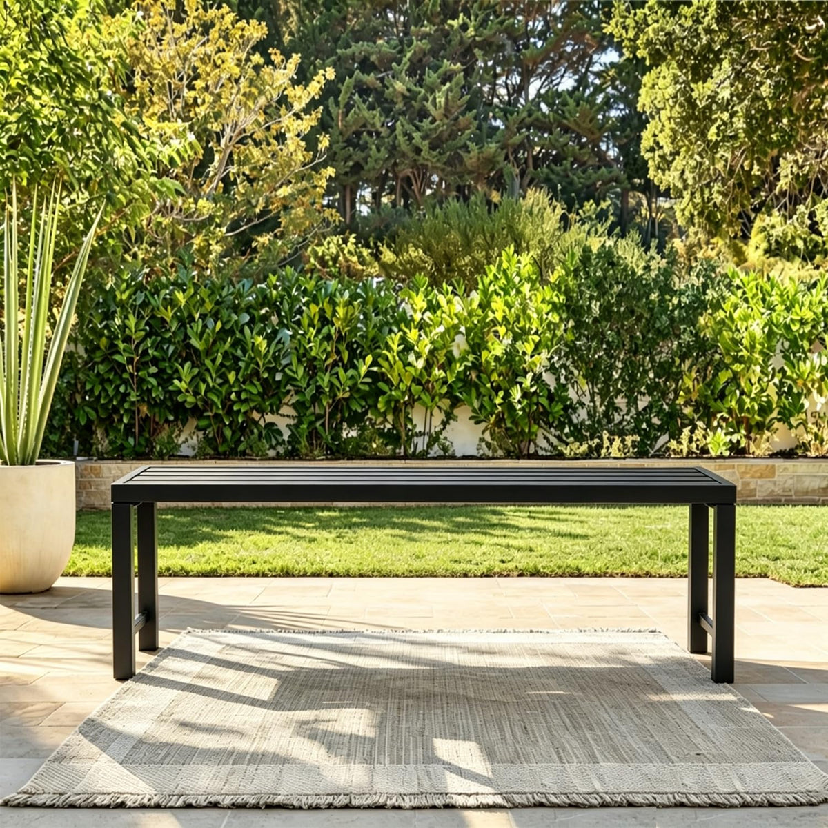Black Metal Backless Outdoor Bench S293226