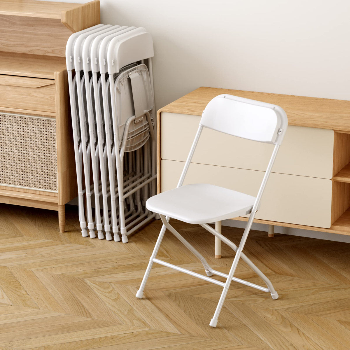 6 Pack White Plastic Folding Chair with Steel Frame L199270