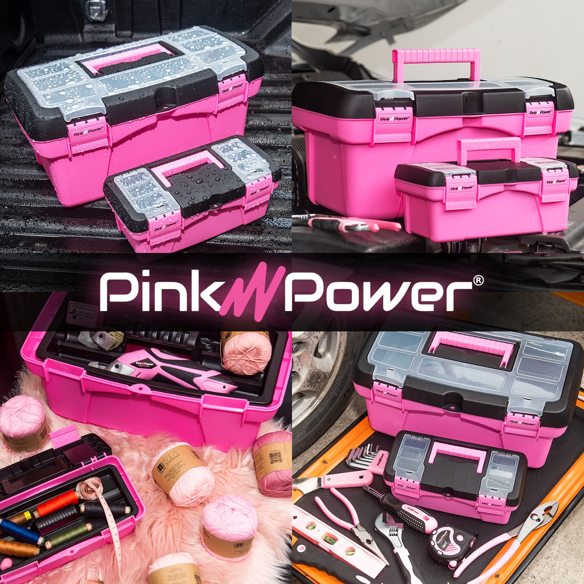 Pink Plastic Tool Box with Handle 2 Pack C9113