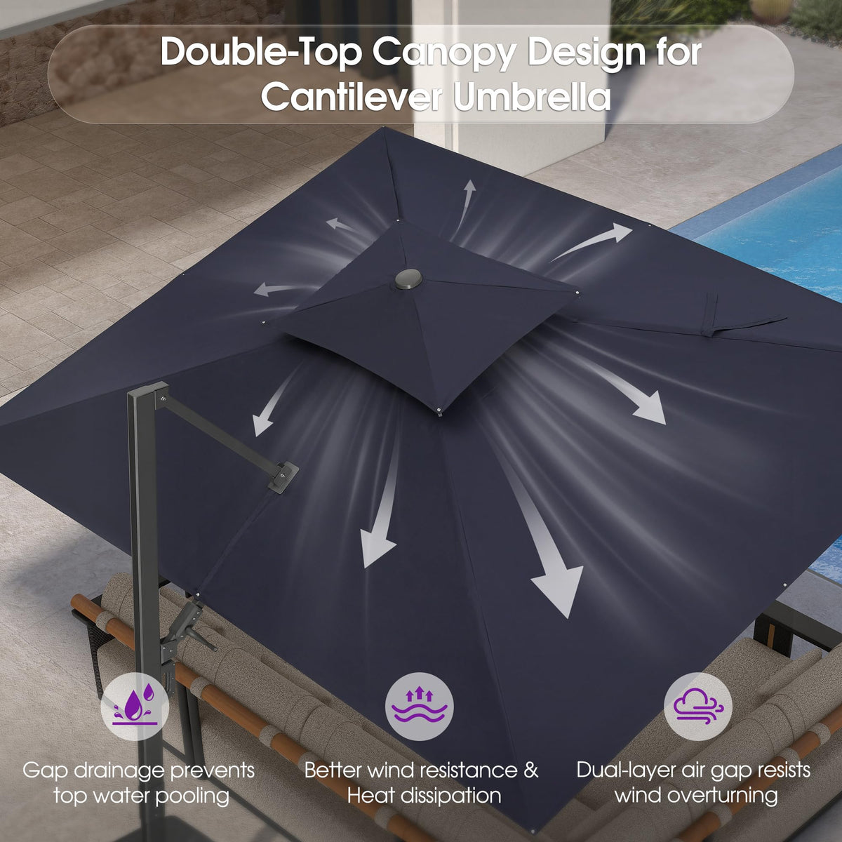 Navy Blue 10' X 13' Dual-Top Cantilever Umbrella with Base E9700