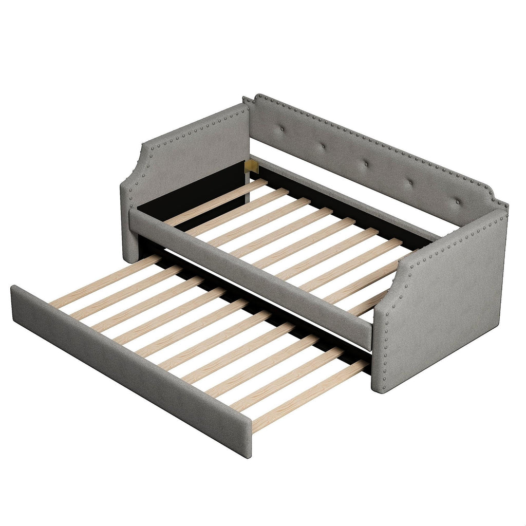 Gray Linen Upholstered Twin Daybed with Trundle Q688320