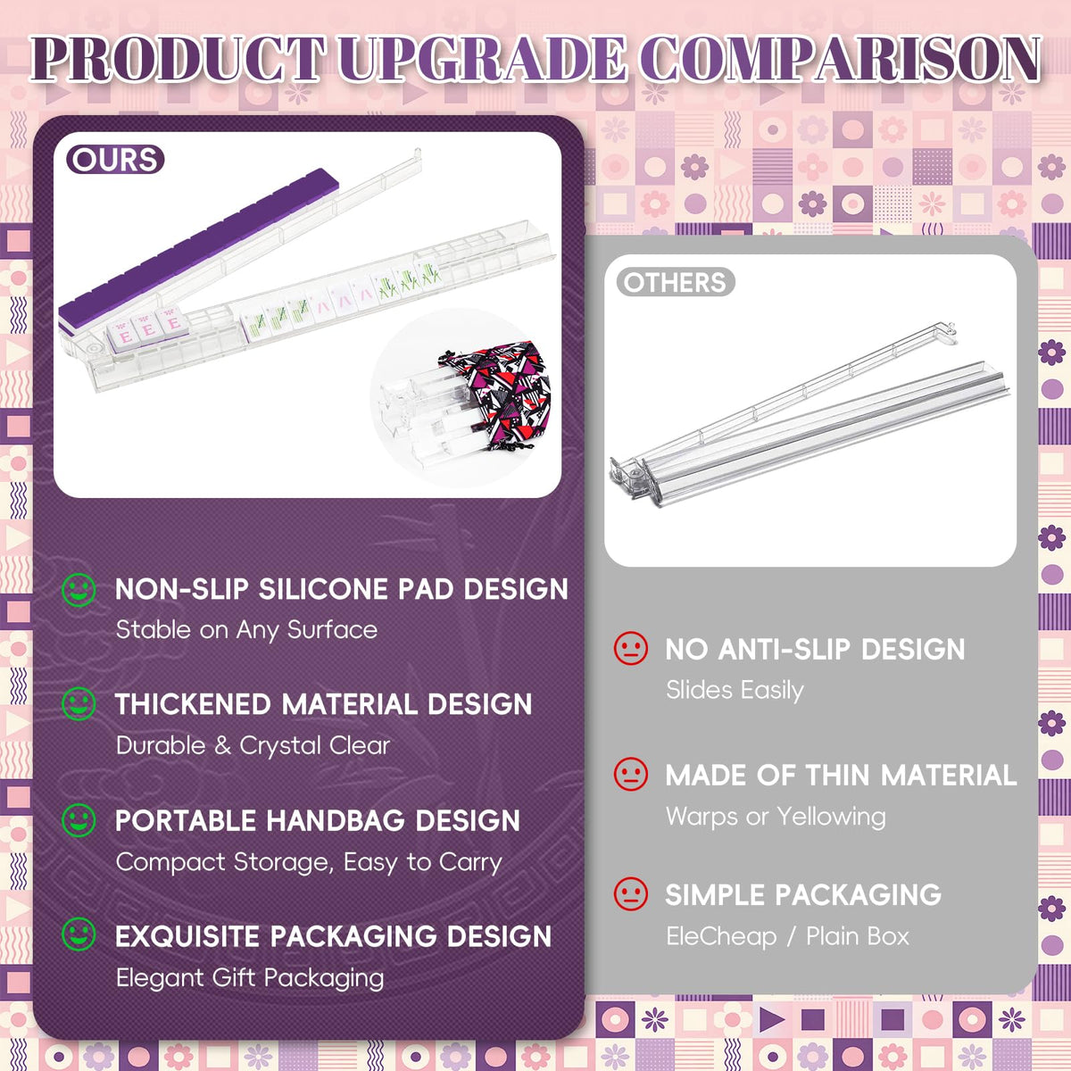 4 Pack Non-Slip Acrylic Mahjong Racks with Pushers L9065